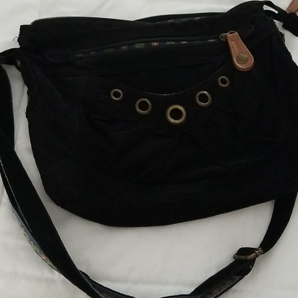 Black corduroy boho purse